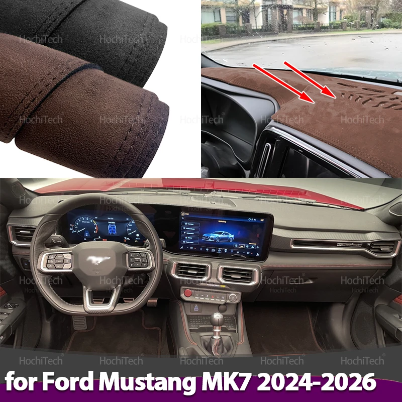 For Ford Mustang MK7 S650 2024-2026 Car-styling Suede Leather Black/Brown Dashmat Dashboard Cover Pad Dash Mat Carpet LHD RHD