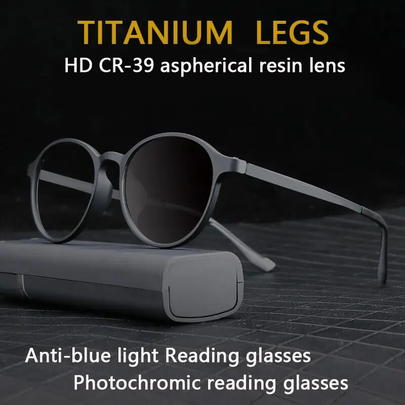 

Ultralight Round Titanium Photochromic Reading Glasses Men Women Anti Blue Light Computer Presbyopic Eyeglasses 1.0-6.00