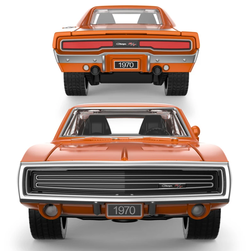 Modèle de voiture de sport en alliage de simulation Dodge Charger R/T, son et lumière, dos côtelé, voiture de luxe, jouet pour enfants, ornements cadeaux, 1:32, 1970