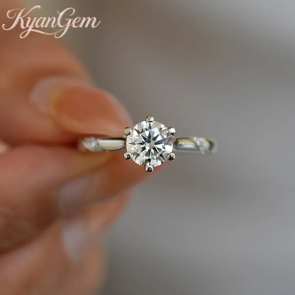KyanGem Radiant Platinum PT950 Classic Six-Prong Moissanite Ring Women's Wedding Jewelry Ring Birthday Gifts Pass Diamond Test