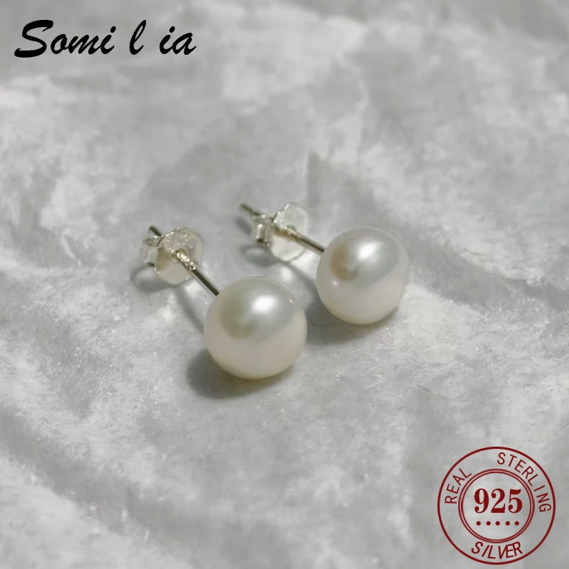 

SOMILIA Silver Pearl Stud Earrings 8-9mm 5A Natural Freshwater Pearls 925 Sterling Silver Pearl Earrings For Women Jewelry Gift