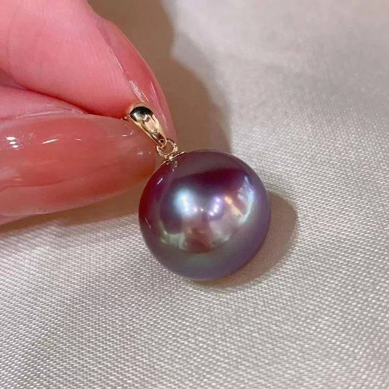 Beautiful Pearl Pendant 12-13mm Sea Purple Pearl Round Fine Wedding Jewelry Accessories for Women 925 Chain