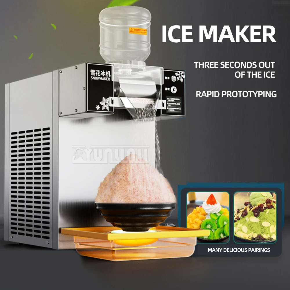 Commercial Snowflake Ice Cream Machine 4 Barrels Rainbow Color Ice Shaver Maker Raspados Hielo