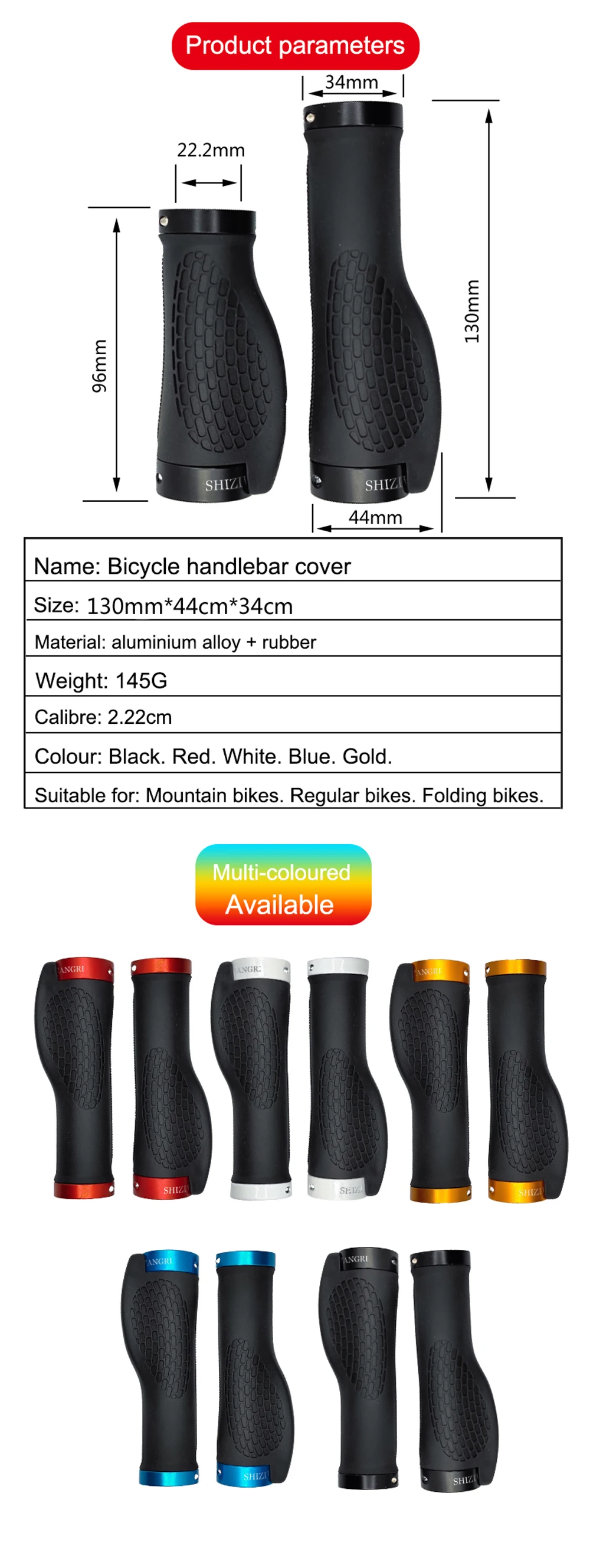 SHIZIWANGRI Fahrradlenkergriffe, langer und kurzer Gummigriff für Twist Shifter, Dual-Ring-Lock, Handauflage, passend für MTB-Faltrad – Detail 2