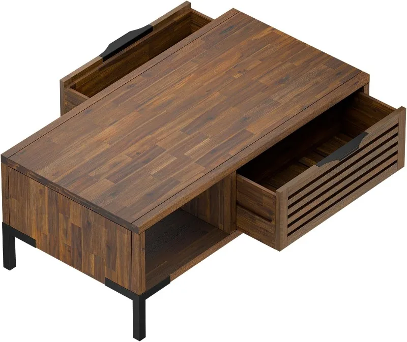 Solid Wood Coffee Tables Industrial Modern Living Room Center Desk with  Storage Drawers & Fully Assembled