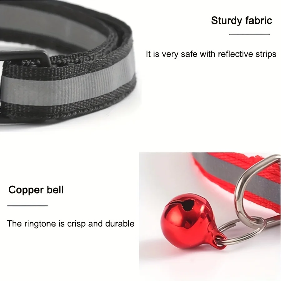 Personalisiertes reflektierendes Katzenhalsband, abtrünnige Sicherheitskatzenhalsbänder mit Glöckchen, Schnellverschluss-ID-Namensschild-Halskette, kostenlose Gravur – Detail 6