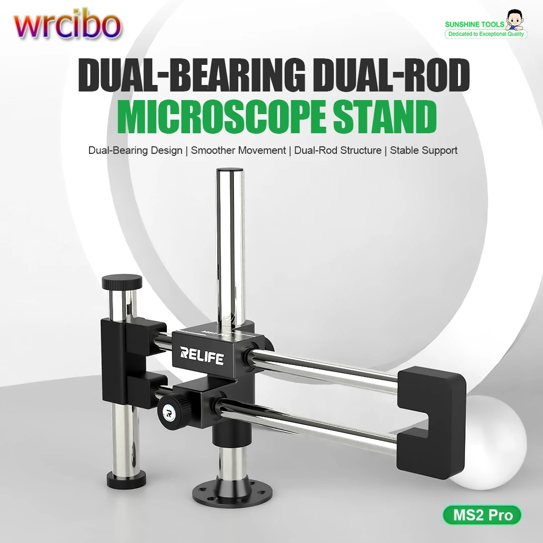 

RELIFE MS2 Pro Dual Bearing Dual Rod Microscope Stand, 360° Rotation, Desktop Mountable, for Precision Phone Repair & BGA Rework