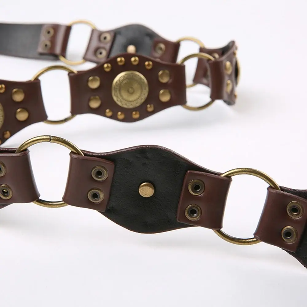Cinturón de cintura de cuero PU con ojal a la moda, cinturón ancho con remaches Vintage, cinturón gótico Steampunk Y2k, pantalones vaqueros femeninos