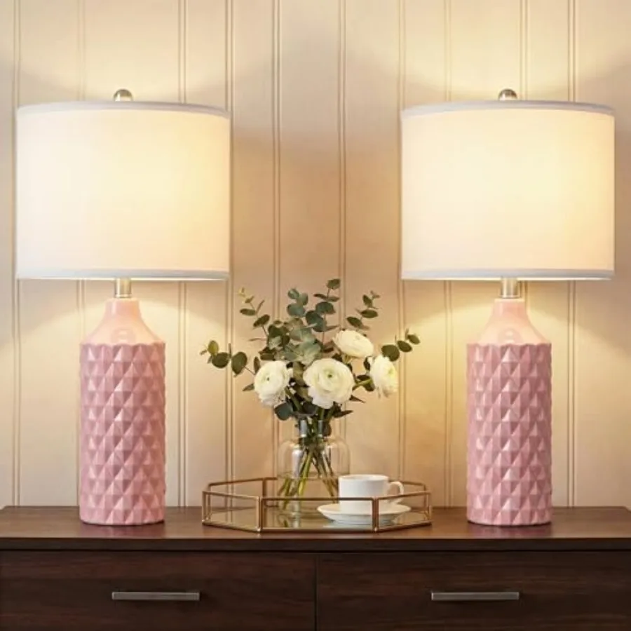 

Ceramic Table Lamps Set of 2, 3-Way Dimmable Nightstand Lamps for Bedroom, End Table Lamps for Livg Room Console Entry Farmhous