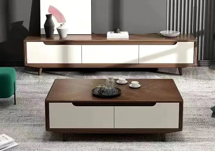 

# Диван, простой журнальный столик в скандинавском стиле, комбинация журнального столика из массива дерева и мрамора