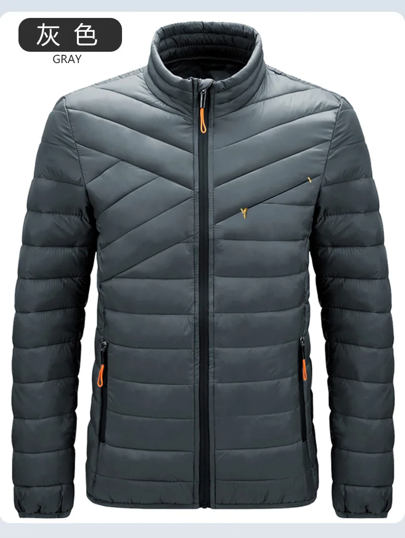 Men Stand Collar Parkas Men Faux Down Padded Jacket Men Lightweight Warm Winter Parkas Men Windproof Solid Color Warm Parkas