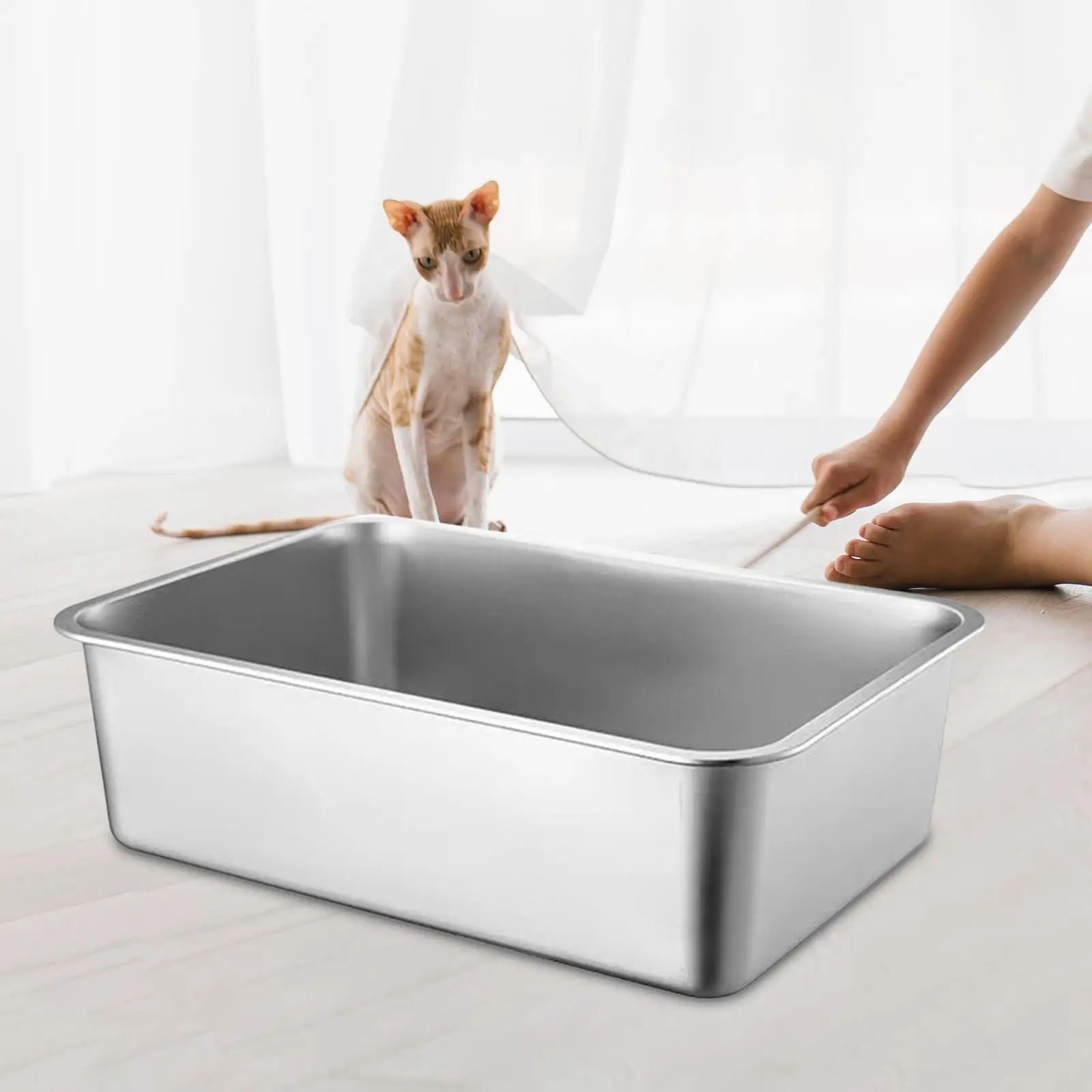 

Stainless Steel Litter Box Kitten Toilet Cat Litter Container High Sided High Sided Litter Pan Kitten Open Potty Pan Cat Sandbox