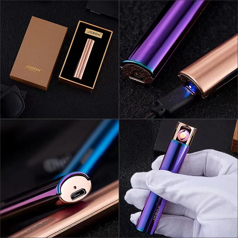 JOBON Personalized USB Lighter Metal Cylindrical Body Windproof Hot Wire Ignition Type-C Cyclic Charging Smoking Accessories