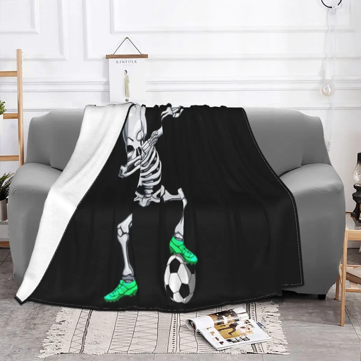 Original Halloween Dabbing Skeleton Apparel Soccer Player Dab Boys Discount Man Throw Blanket