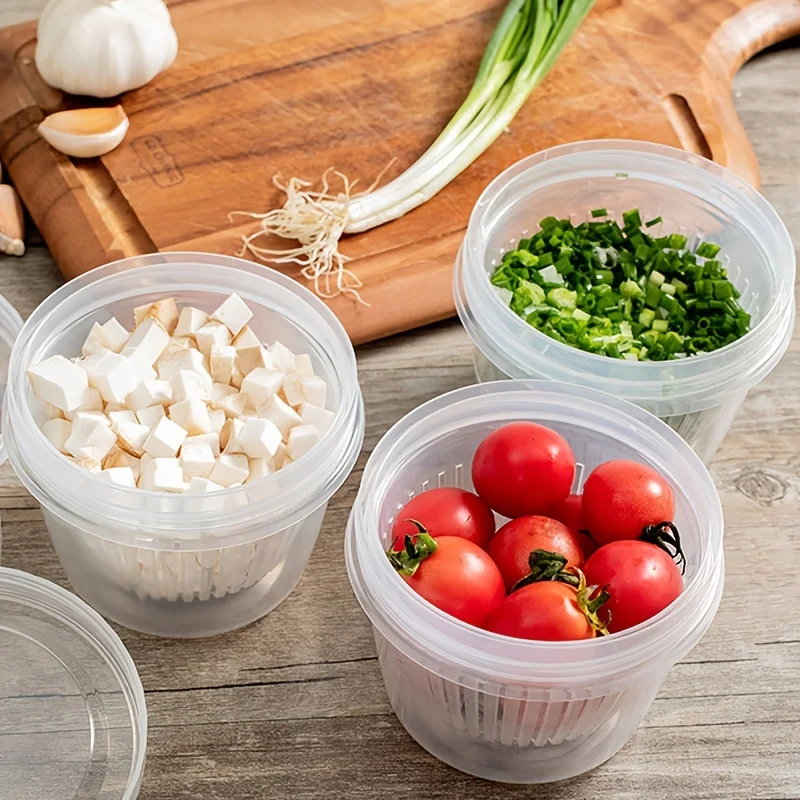 1 caja para cebollines, caja de conservación para refrigerador, caja de almacenamiento con drenaje para cebollines, jengibre y ajo, caja de conservación de vegetales