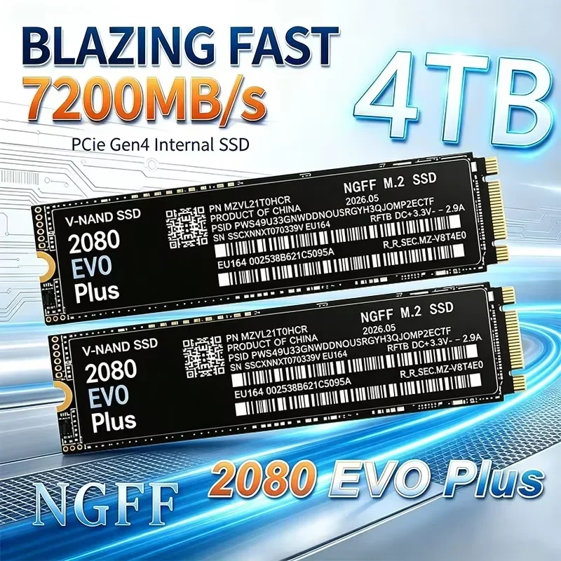 Internal 7300MBs M.2 NVMe SSD 2080 EVO Plus PCIe Gen4.0 X4 TLC 3D NAND 1TB to 4TB gaming drive for laptop PC desktop low power
