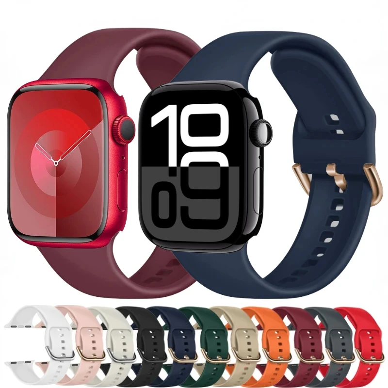 Silicone Strap For Apple Watch Band 10 9 8 7 45mm 41mm 42mm 46mm Ultra 49mm Bracelet Colour Buckle iWatch 6 5 4 3 SE 44mm Belt