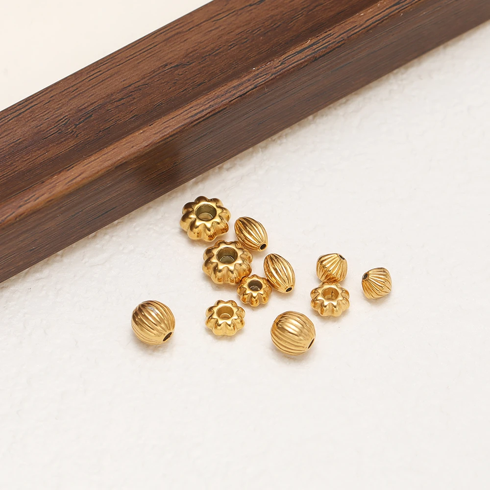 20Pcs Stainless Steel Gold Plated Pumpkin Beads Striped Spacer Beads Charm for DIY Jewelry Making Bracelets Necklaces Findings - view 2