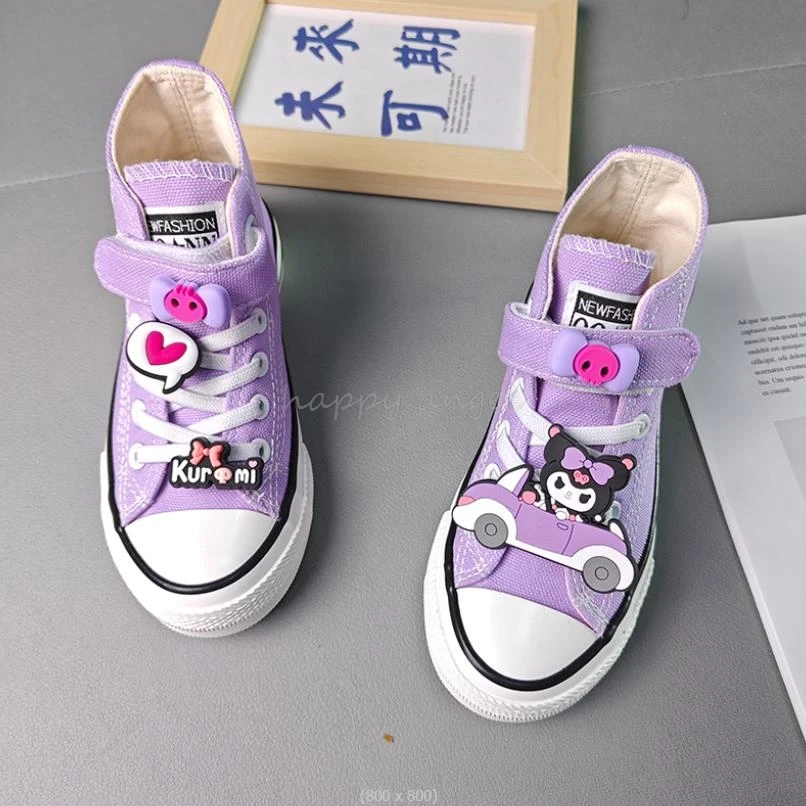 Lovely Kuromi Melody Children Canvas Shoes Girls Running Sneakers Spring Fashion Teenager Kids Shoes For Boy Casual Shoes 26-37