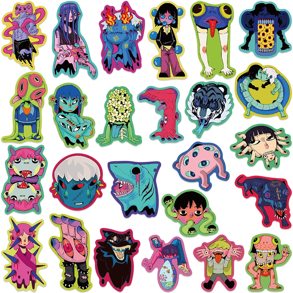 50pcs Funny Colorful Cartoon Creepy Horror Monsters Graffiti Stickers For Luggage Laptop Guitar Phone Waterproof Vinyl Decals