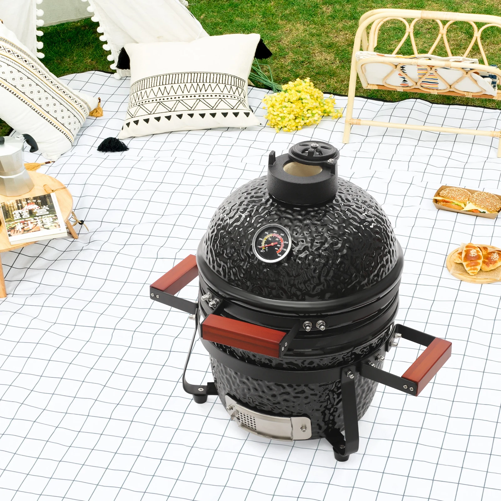 13 Inch Ceramic Charcoal Outdoor Grill and Smoker
