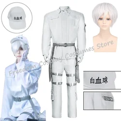 Anime Cells at Work! Neutrophil Uniform Hataraku Saibou White Blood Cell Cosplay Costume wig Coat Pants Belt Hat Golves Set