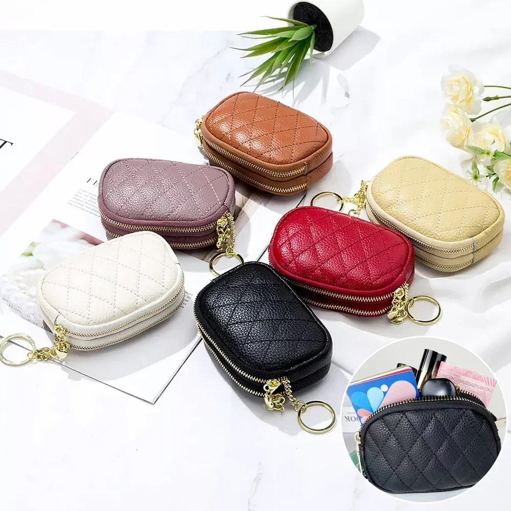 Double-layer Zipper Short Wallet Women Large Capacity Storage   Pouch With Ring Key Pocket Money Card Holder Lipstick Bags