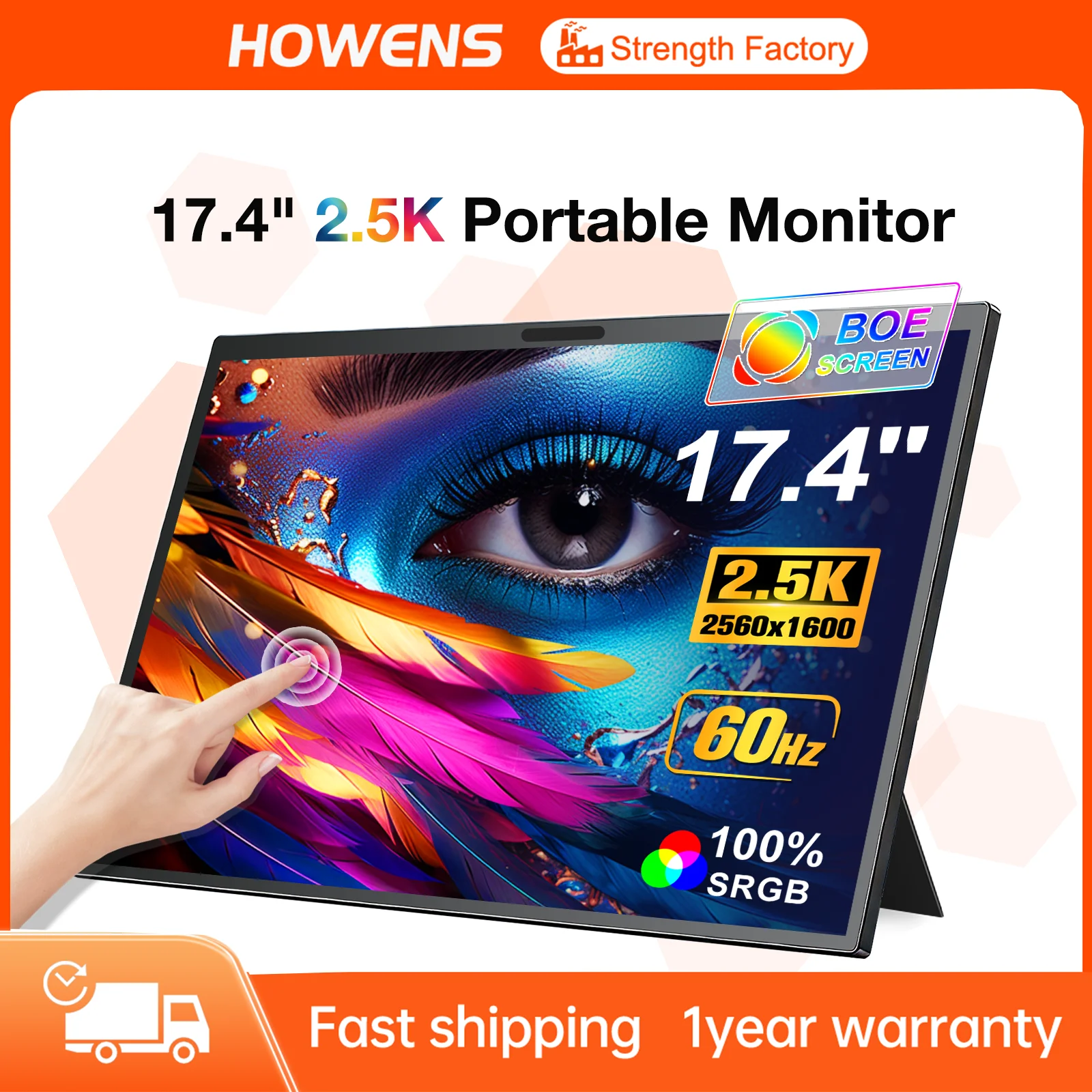 17.4" 2.5K Touch Portable Monitor 2500*1600 100% sRGB 8bit Expansion Display Connect Your Switch Xbox PS5 and Steam Deck Devices