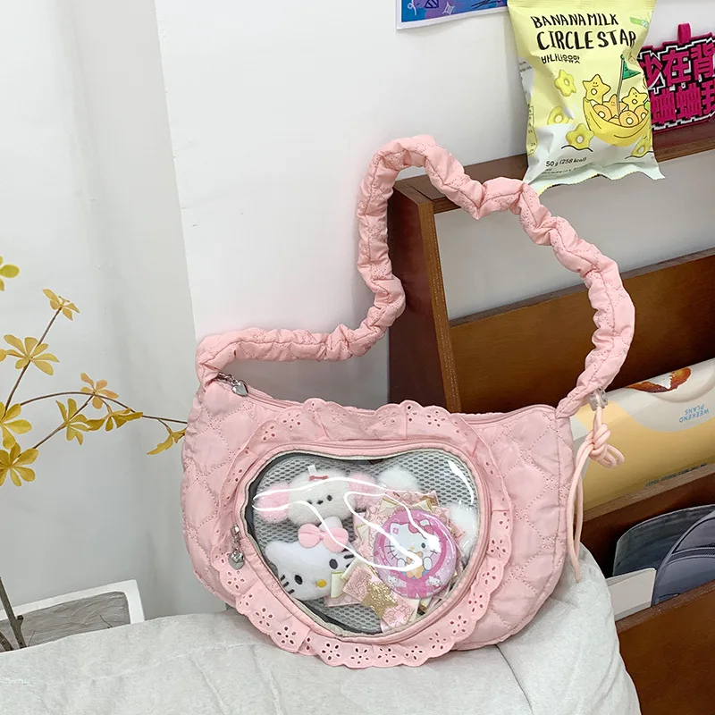 Zipper Bag Love Heart Lace Itabag Ox Cloth Preppy Style Space Cotton Transparent Bags Korean Style Y2k Shoulder Bag Outdoor - view 2
