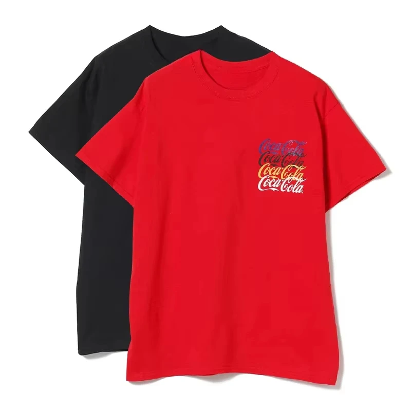 2025 nueva camiseta de manga corta con estampado superpuesto multicolor BEAMS X Coca-Cola Coca-Cola