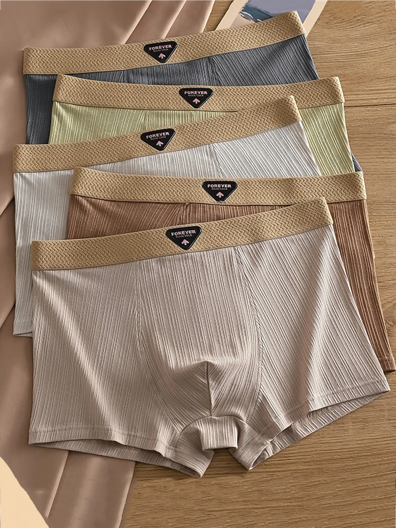 

Мужские трусы-боксеры в рубчик из 5 предметов из хлопка — мягкое эластичное нижнее белье с контрастным поясом