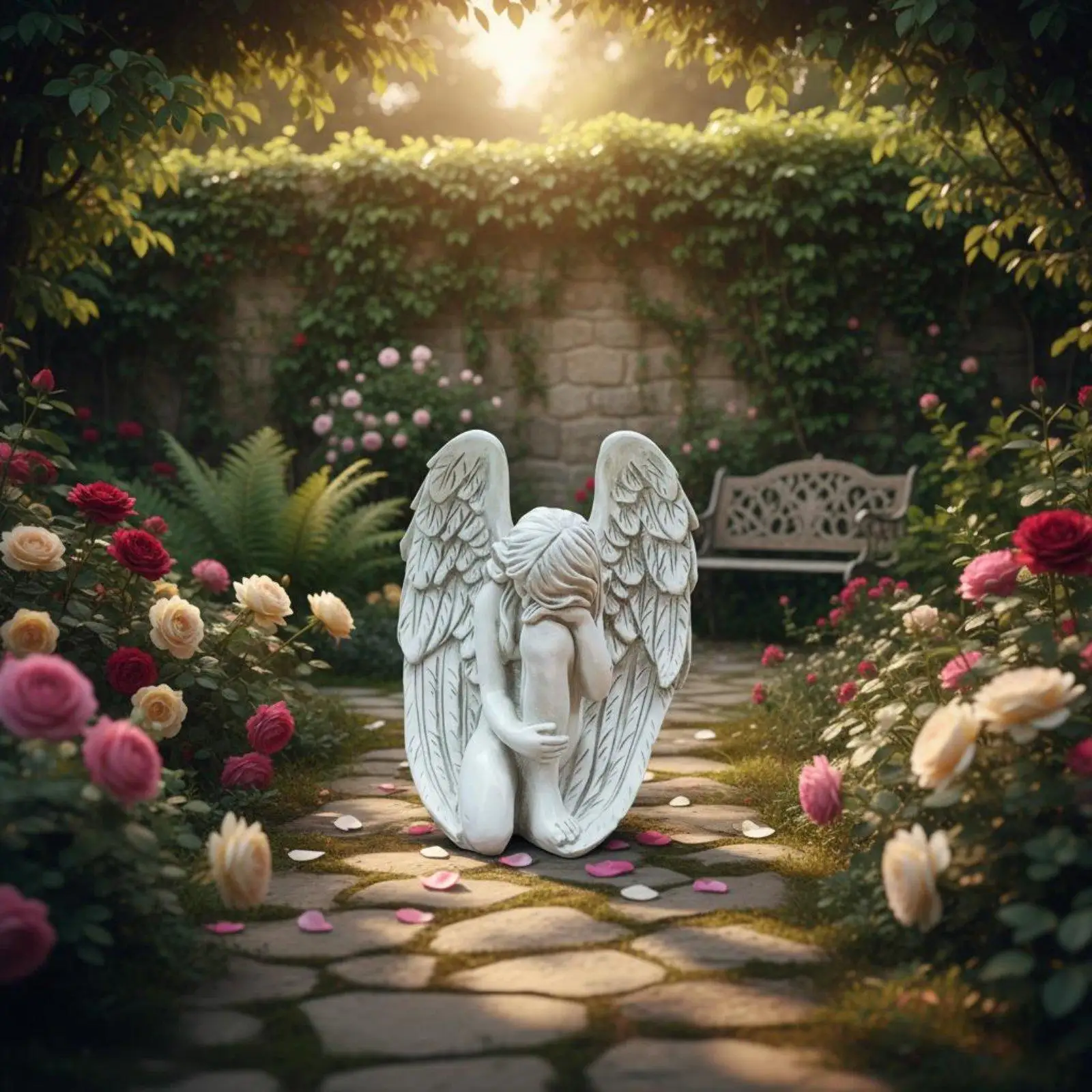 Hand Finished Resin Angel Statue for Garden Decoration Outdoor Sculpture Patio Memorial Art
