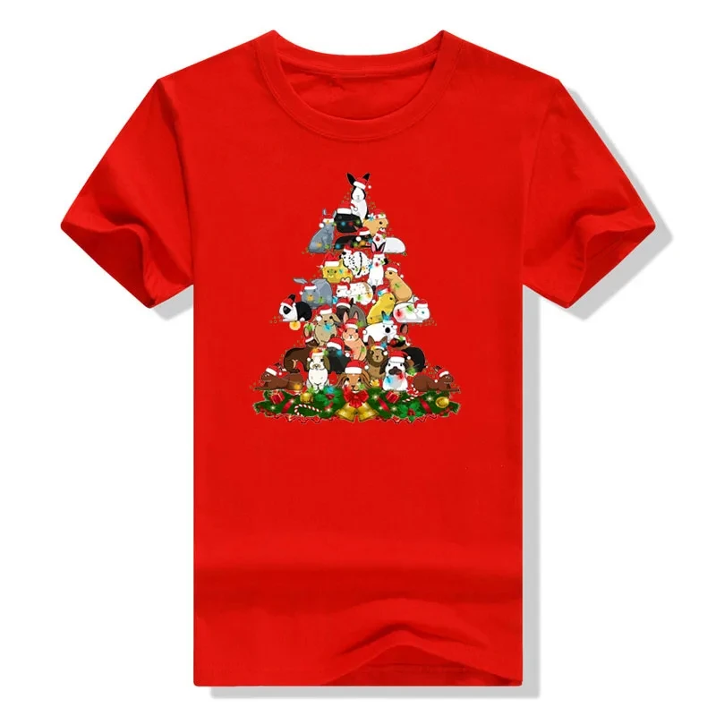 Bunny Christmas Tree Graphic T-Shirts Funny Rabbits Printed Aesthetic Clothes Basic Cotton Outfits Family Matching Tee Xmas Gift