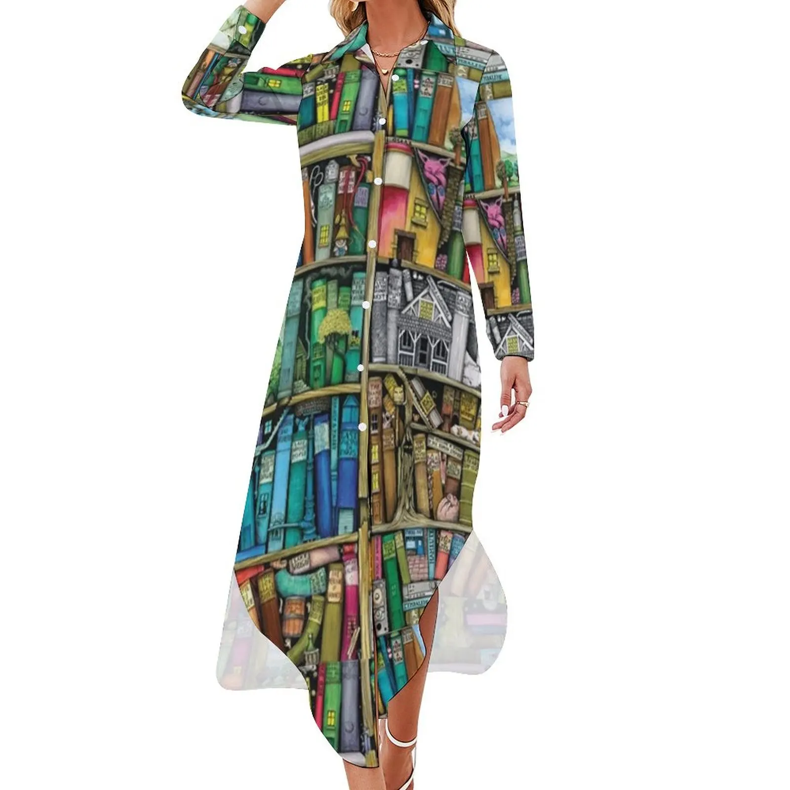 

Fantastic library Long Sleeved Shirt Dress summer clothes long sleeve dresses women's evening dresses