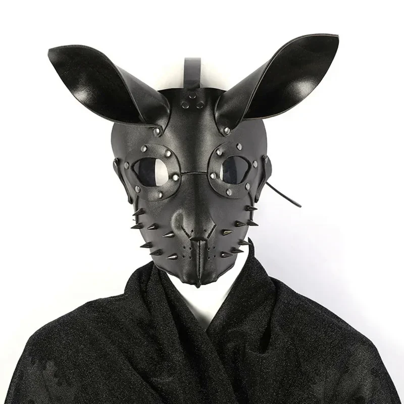 Street Punk Style bunny Head mask Halloween Cosplay PU Sexy Woman Cos /