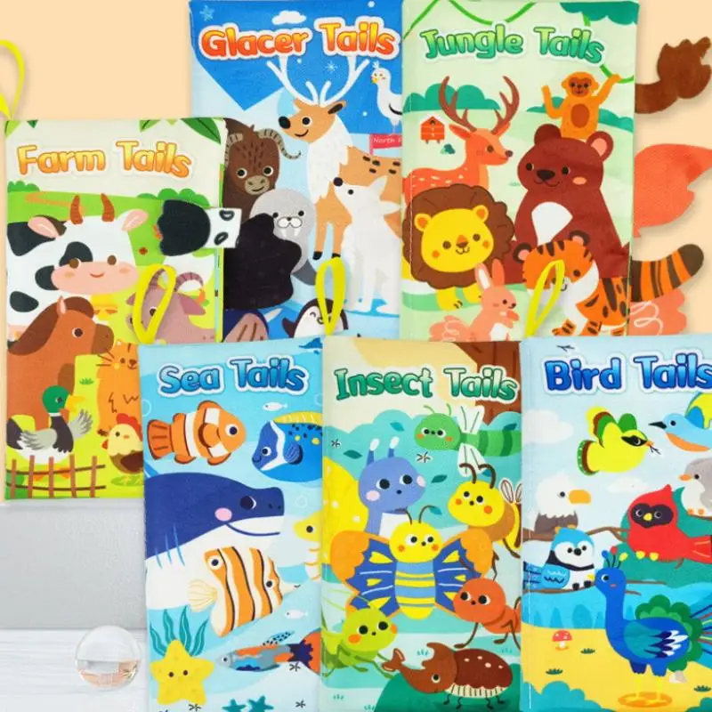 1 pz animali del fumetto coda educativa annodata libro di stoffa di carta giocattoli illuminazione libro di stoffa per bambini giocattolo 0-12 mesi regali
