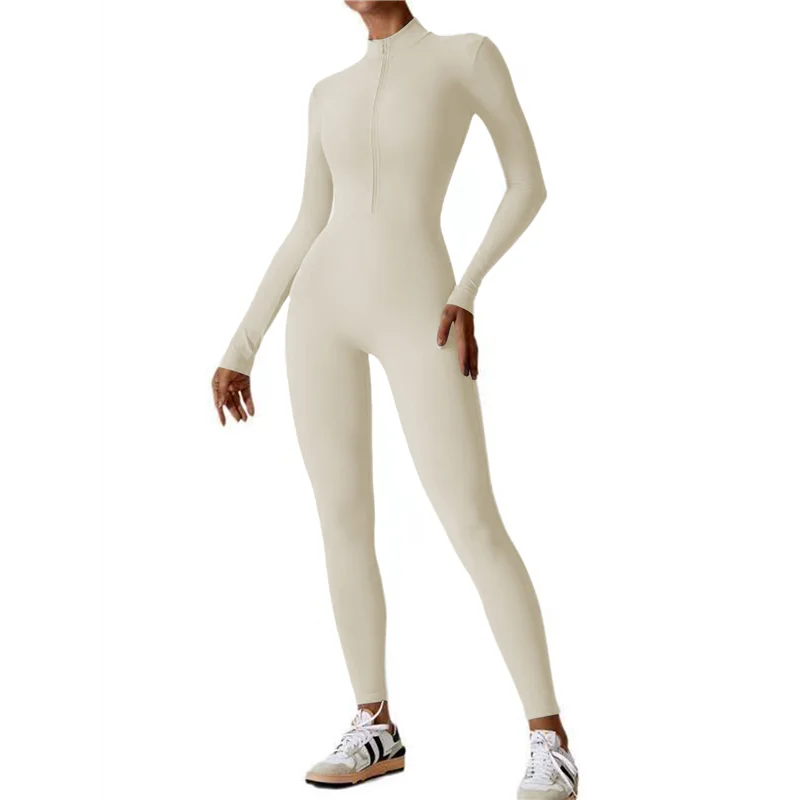 

ASDS-Women Long Sleeve Workout Jumpsuit Zip Up Romper Bottom Pants Bodysuit Bodycon