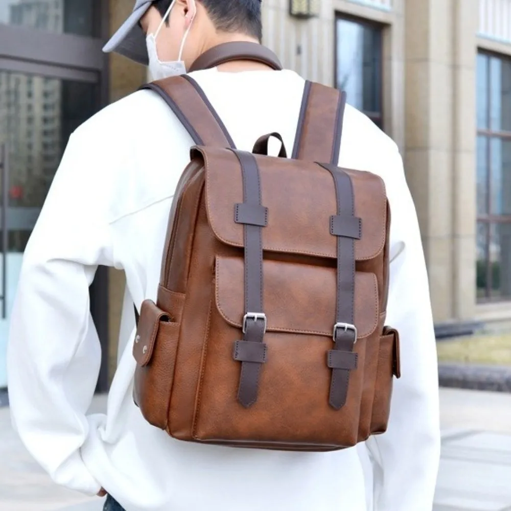 

Unisex Multi Pocket Belt Buckle Backpack Large Capacity Waterproof Travel Bag Solid Color Soft Computer Bag Student School Bag