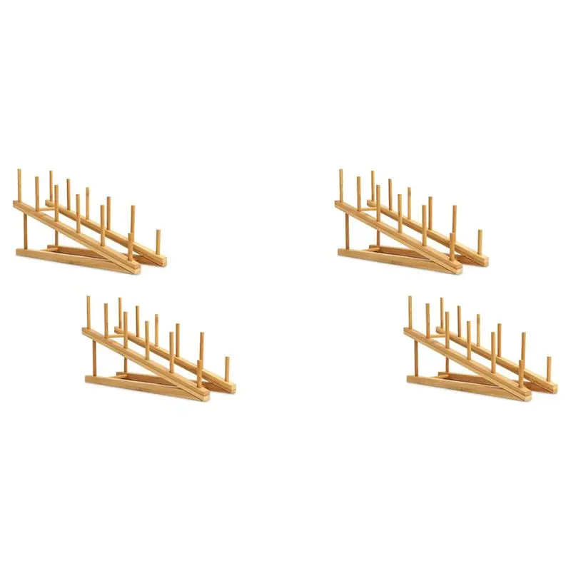 

HLZS-4 шт. Деревянная подставка для посуды, бамбуковая подставка для тарелок, держатель для крышек, сушилка для посуды, органайзер для кухонного шкафа для тарелок и мисок