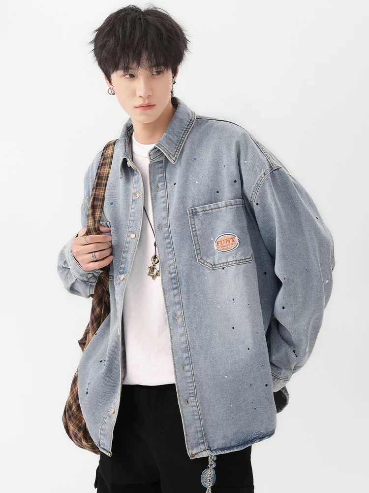 

Men's Denim irt Jaet Casual Long Sve Cotton Spring Autumn Wear American Sle Loose Fit Waed out Faion Jaet