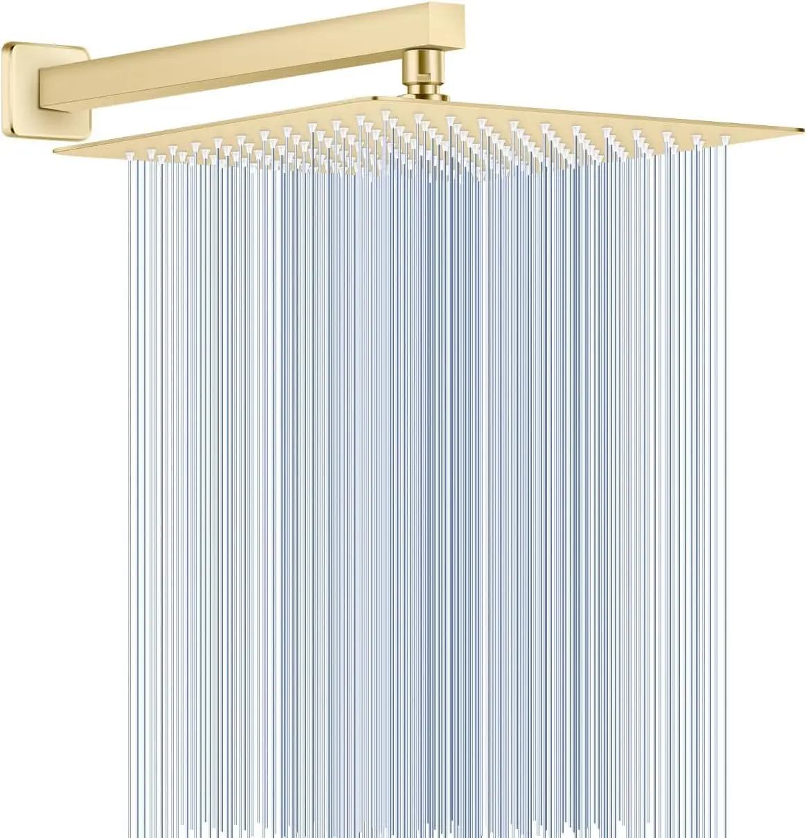 

12 Inch Brushed Gold Rain Shower Head with 16 Inch Extension Arm, Square Rainfall Showerhead, 144 Nozzles, Stainless Steel