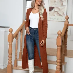 Autumn and Winter Women's Fried Dough Twists Pocket Extended Knitted Loose Sweater Fashion Casual Elegant Long Sleeve Cardigan