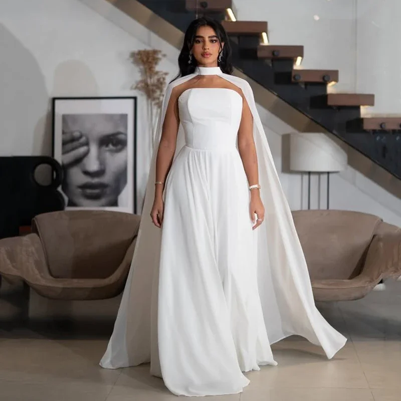 

Customized A-Line White Chiffon Wedding Dress Simple High Neck Sleeveless Bride Gown Illusion Backless Floor-length Vestido 2026