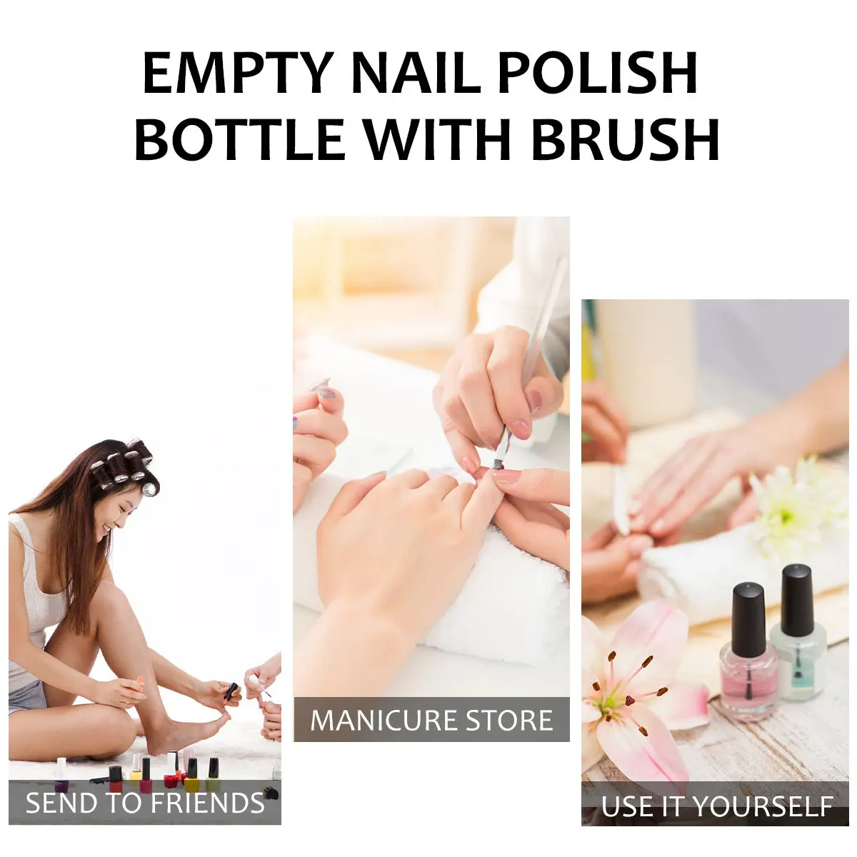 15Pcs Nail Polish Bottles Glass Empty Transparent Round Cap Leakproof Refill DIY Color Design for Nail Art Storage