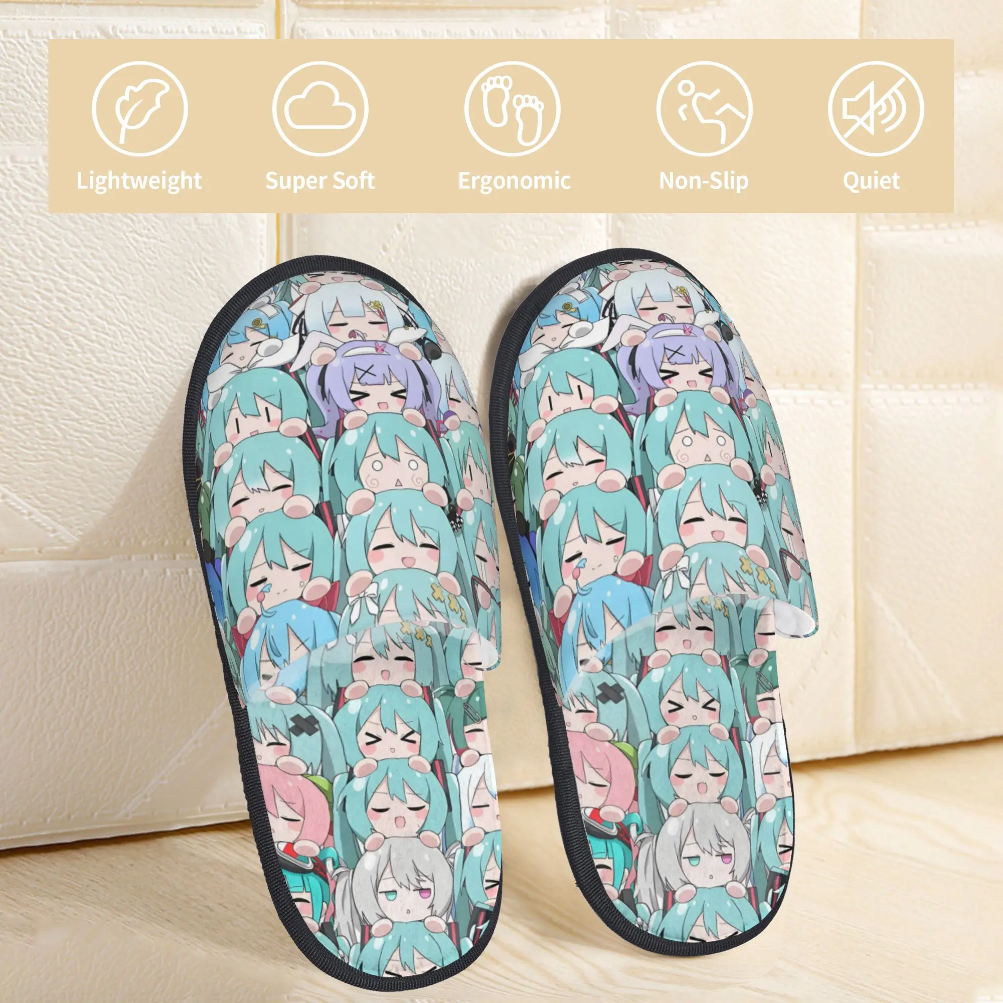 Custom Hatsunes Anime Mikus Memory Foam Slippers Women Cozy Warm Cartoon House Slippers