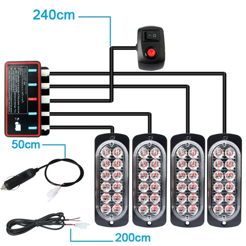 4PCS 12LED Car Front Grille Lighting LED Strobe Emergency Lamps Truck SUV Flashing Warning Light Stroboscope Signal Lamp