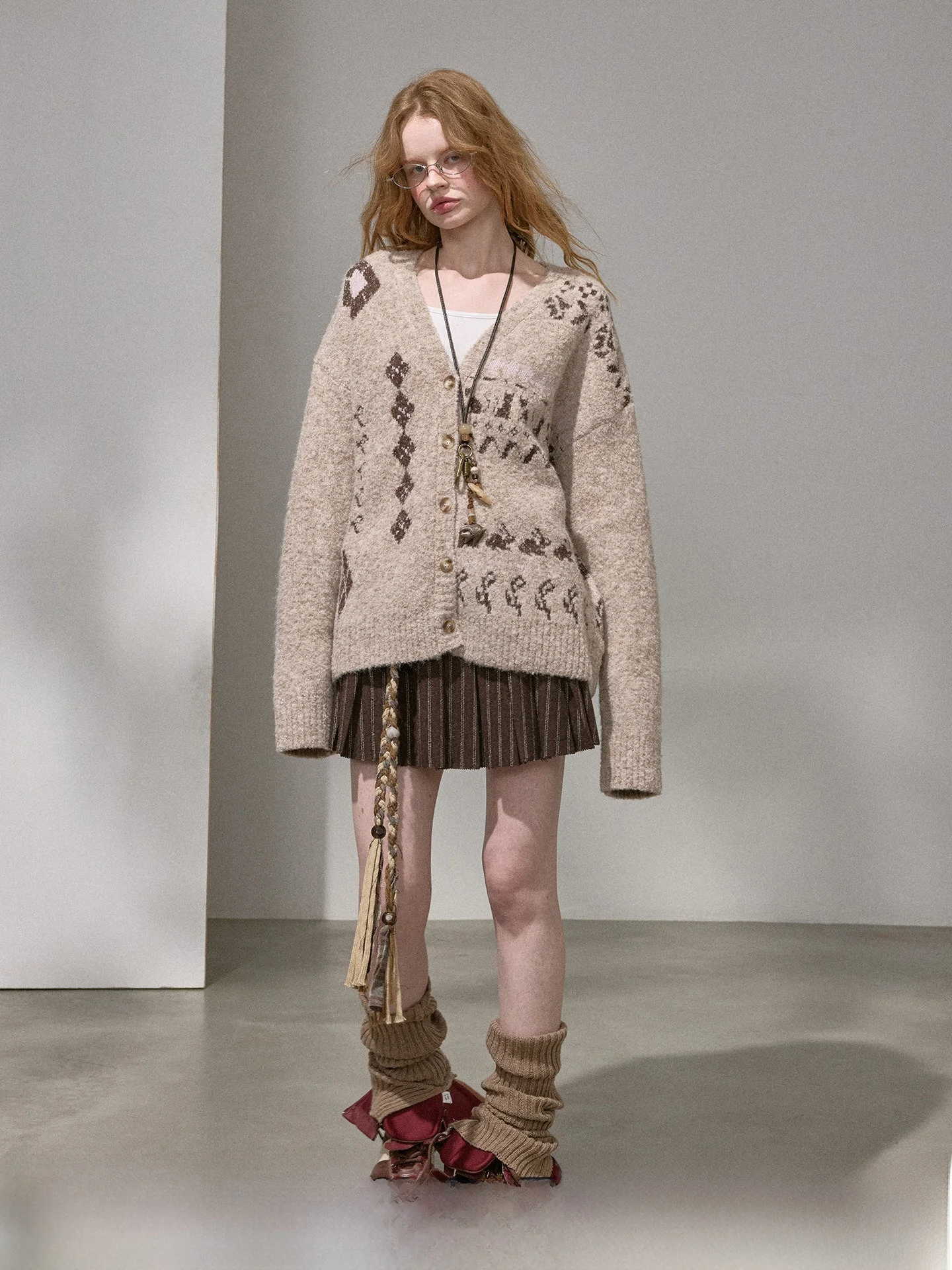 

Вязаный кардиган DIDDI MODA в винтажном стиле Fair Isle, свободный, красивый, тонкий свитер, женский топ, длинный рукав, зимняя мода