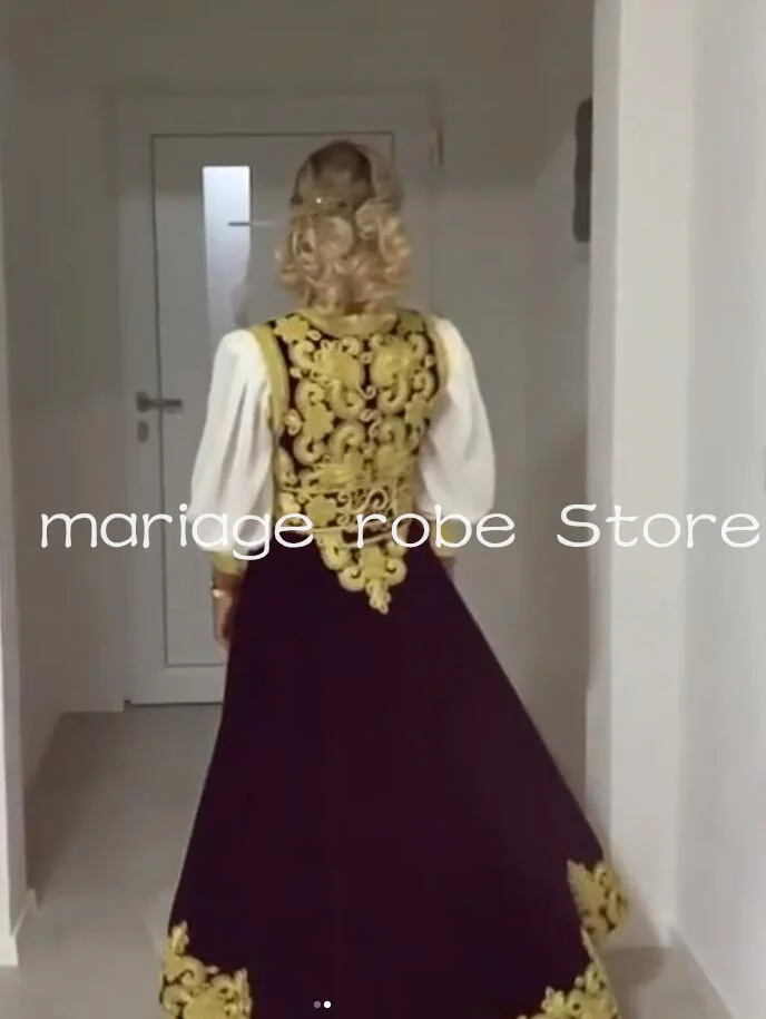Velvet Two Pieces Caftan Arabic Evening Formal Dresses Gold Applique customsized Traditional Albanian Kosovo Prom Gown Outfit