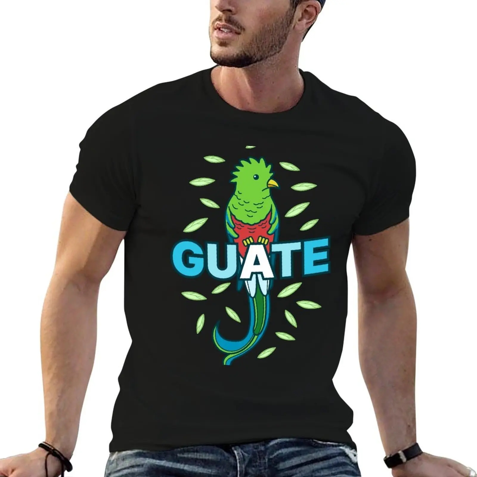 Camiseta con texto de Quetzal guatemalteco, camisetas divertidas, camiseta de algodón para hombre, camiseta lisa para hombre