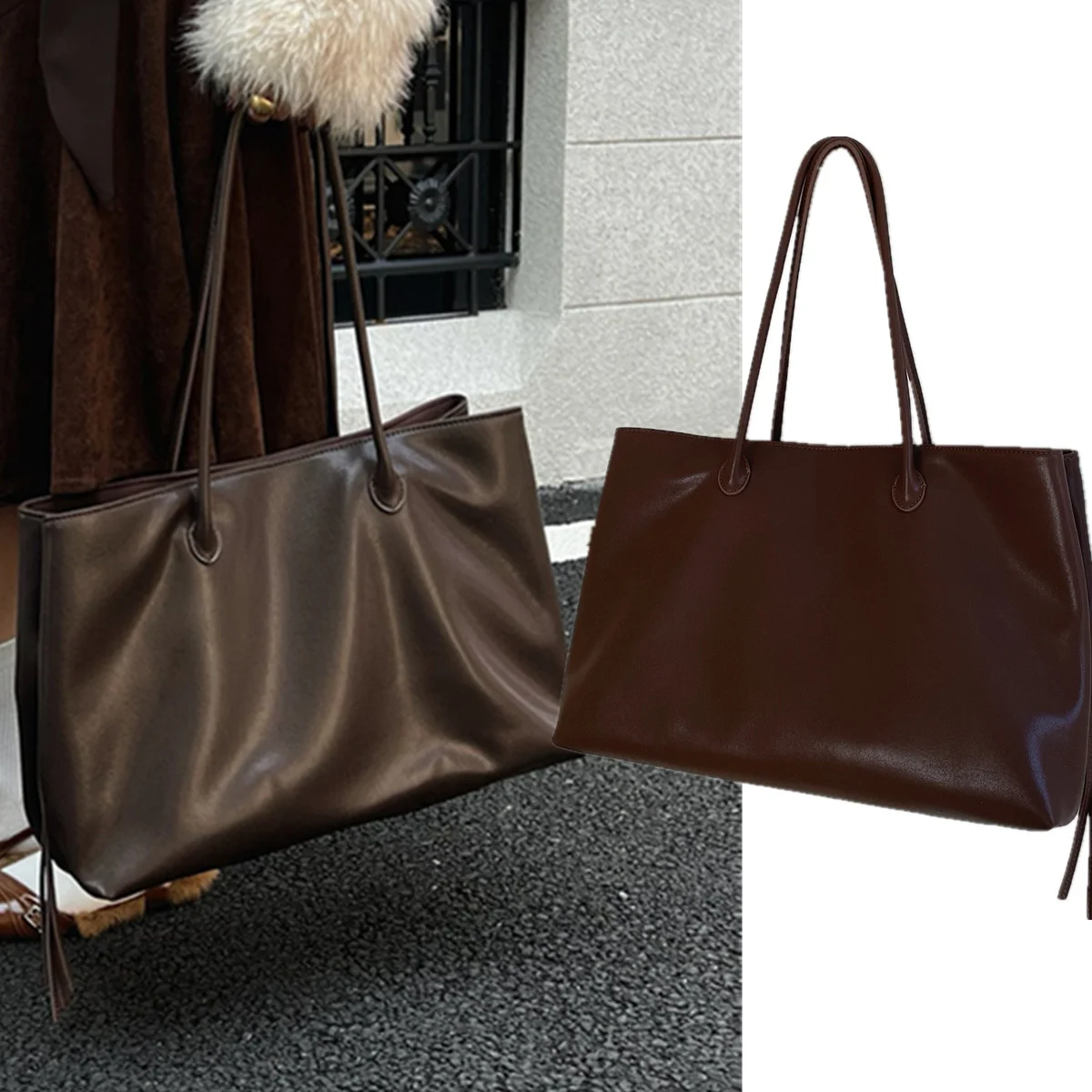

Jenny&Dave Minimalist Cowhide Tote Bag Large Capacity Shoulder Bags For Woman Commuting Leather Underarm bag 40*20*27cm